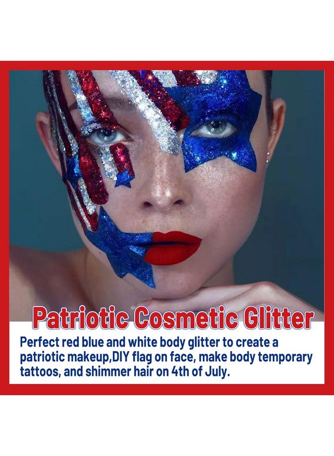 Allstarry Chunky Body Glitter 4 Colors Cosmetic Patriotic Face Glitter Independence Day Hair Sequins Sparkle Veterans Day Eye Flakes 4Th Of July Accessories For Olympics Party Women Face Paint Makeup - Image 2