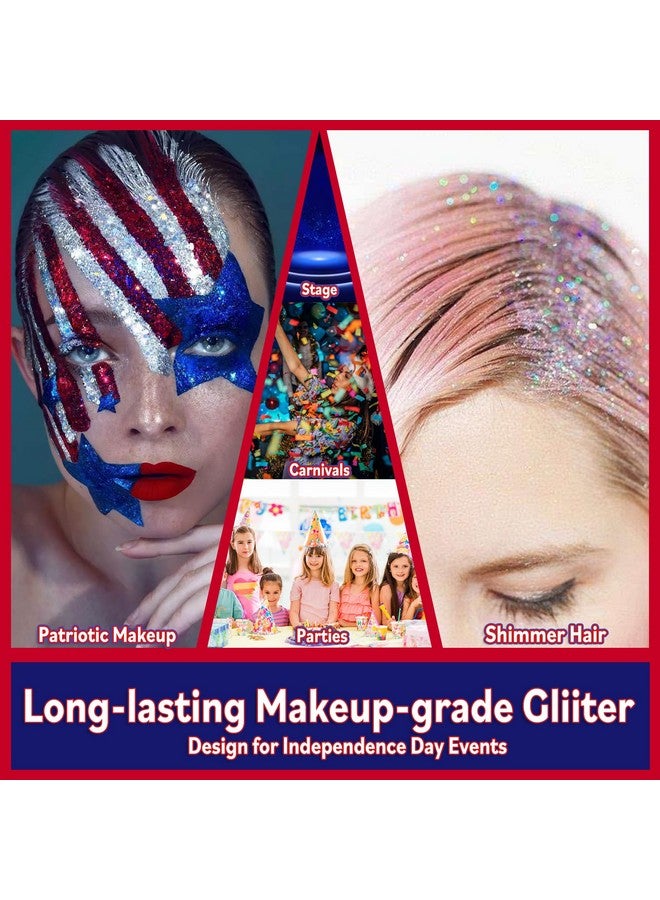 Allstarry Chunky Body Glitter 4 Colors Cosmetic Patriotic Face Glitter Independence Day Hair Sequins Sparkle Veterans Day Eye Flakes 4Th Of July Accessories For Olympics Party Women Face Paint Makeup - Image 3