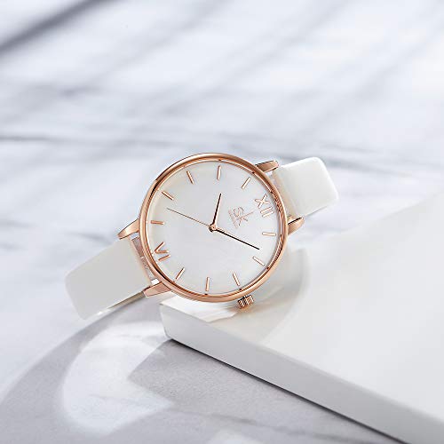 SHENGKE Creative Simplicity Women Watch Genuine Leather Elegant Women Watches Ladies Business Wristwatch(Black) (Rosegold-Natural Shell Dial) - Image 4