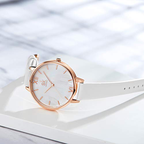 SHENGKE Creative Simplicity Women Watch Genuine Leather Elegant Women Watches Ladies Business Wristwatch(Black) (Rosegold-Natural Shell Dial) - Image 3
