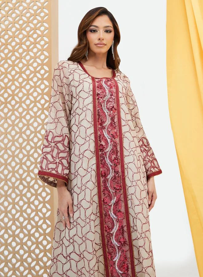 Styli All-Over Embroidered Sequined Jalabyia