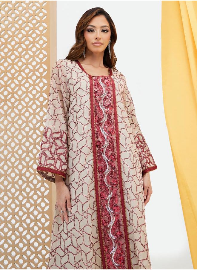 Styli All-Over Embroidered Sequined Jalabyia  - Image 3