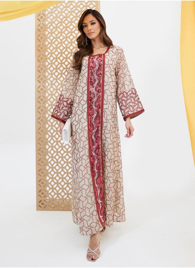 Styli All-Over Embroidered Sequined Jalabyia  - Image 2