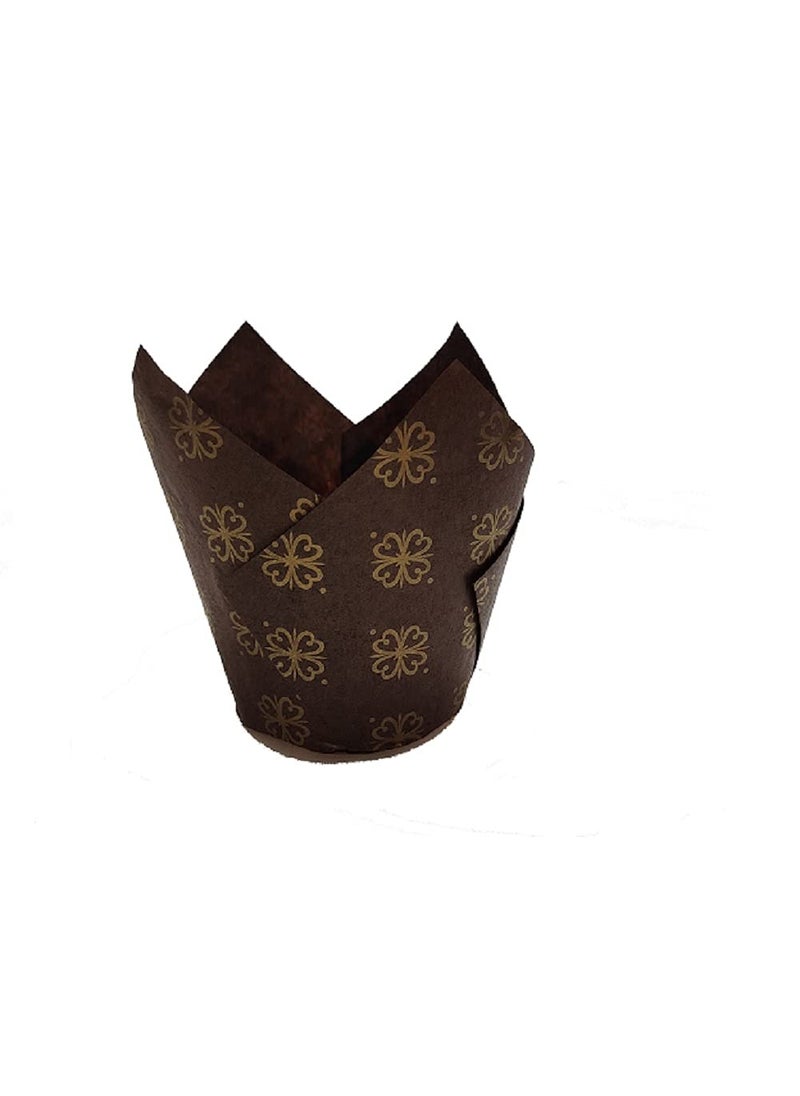 APOLLINE INDIA APOLLINE INDIA 25pcs Tulip Cupcake Liner Baking Cups Brown with Golden Pattern Medium Size for Festivals Parties  - Image 3
