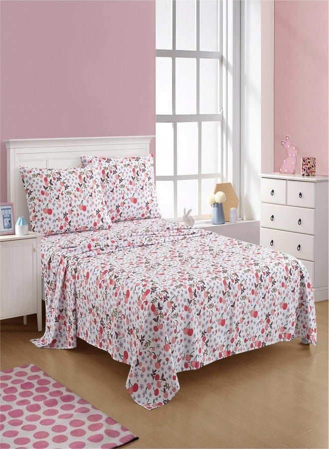 Urban Lifestyle 4 Piece Sheet Set, Including Top Sheet, Fitted Sheet and 2 Pillow Cases, Cherry Print, Full - Image 5