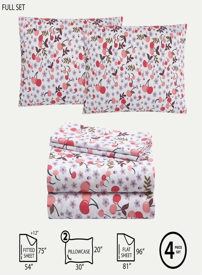 Urban Lifestyle 4 Piece Sheet Set, Including Top Sheet, Fitted Sheet and 2 Pillow Cases, Cherry Print, Full - Image 2