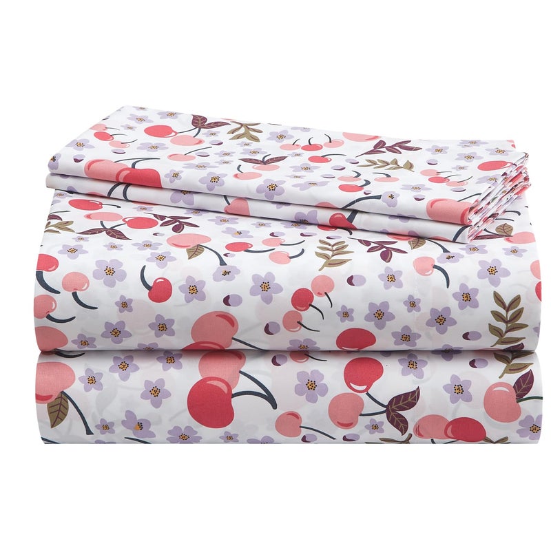 Urban Lifestyle 4 Piece Sheet Set, Including Top Sheet, Fitted Sheet and 2 Pillow Cases, Cherry Print, Full - Image 1