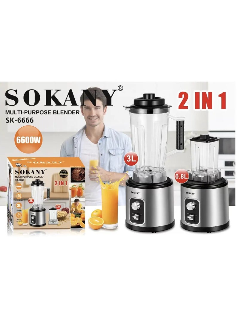 Sokany Stainless Steel Multifunctional Blender 2*1 6600W 3L SK-6666 - Image 2