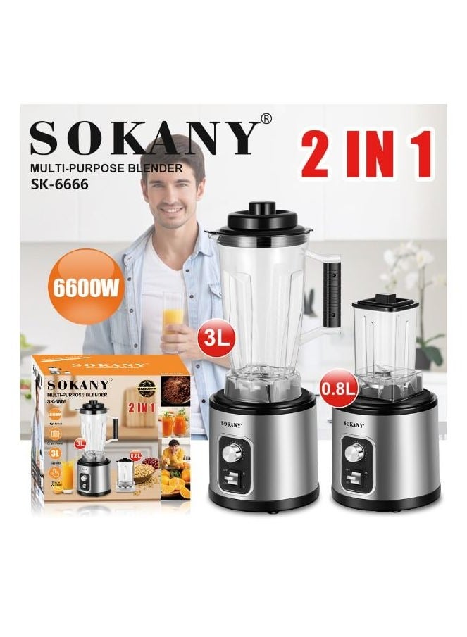 Sokany Stainless Steel Multifunctional Blender 2*1 6600W 3L SK-6666 - Image 3