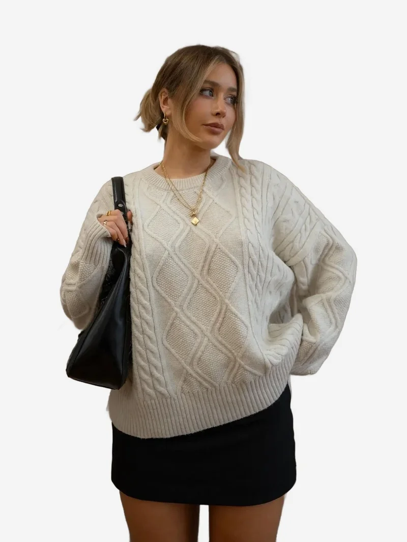 HICCUP Hair Braid Detailed Crew Neck Sweater