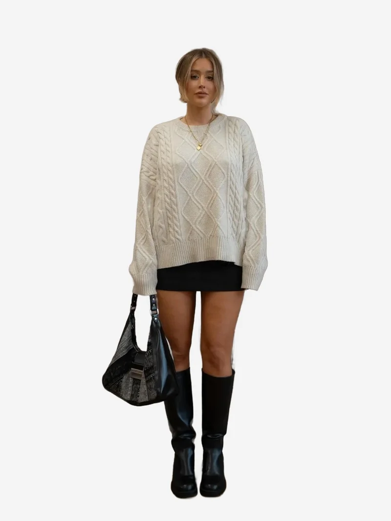 HICCUP Hair Braid Detailed Crew Neck Sweater