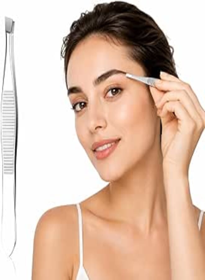 Premium Stainless Steel Eyebrow Tweezers – Precision Anti-Slip Hair Removal Tweezer for Eyebrows, Facial Hair & Ingrown Hair – Durable Professional Eyebrow Trimmer Tool for Women & Men