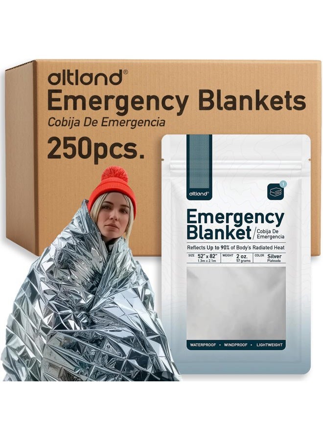 Altland 250 Pack of Emergency Blankets - Heat Reflective Blankets for Winter Survival Kits, Disaster Preparedness, Cold Weather Camping, and Homeless Care Packages - Image 1