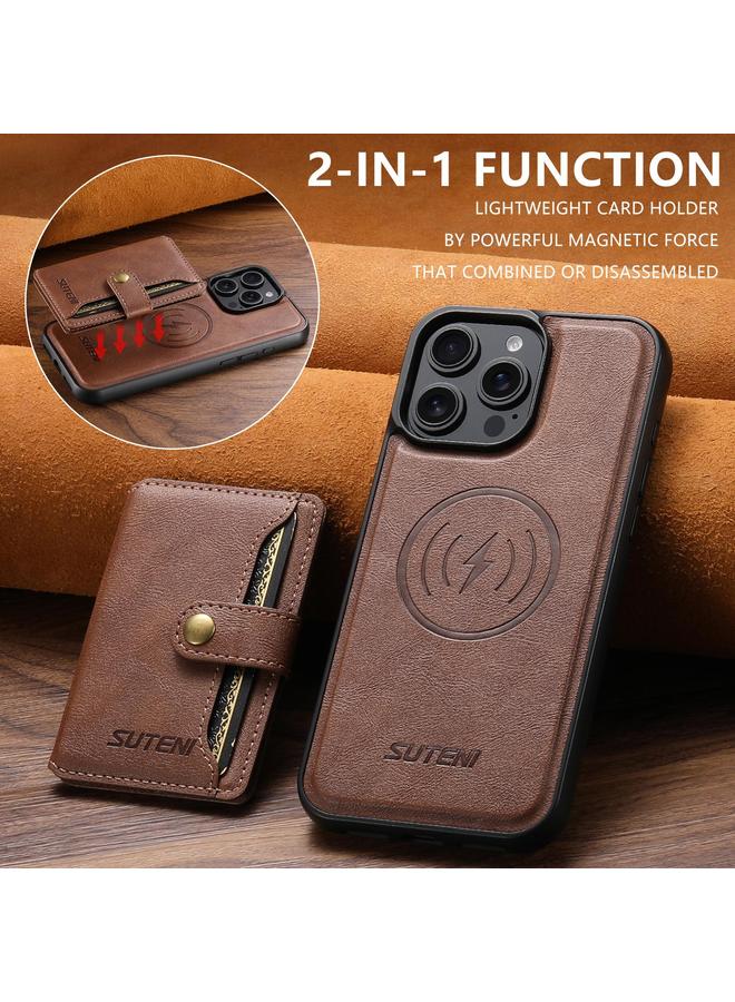 Suteni Case For iPhone 15 Pro M4 Magnetic Card Bag MagSafe Leather Phone Case - Image 2