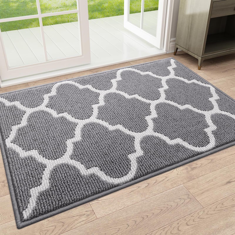 OLANLY Indoor Door Mat 32x20 NonSlip Absorbent Resist Dirt Entrance Mat Washable LowProfile Inside Floor Mat Doormats for Entryway Grey