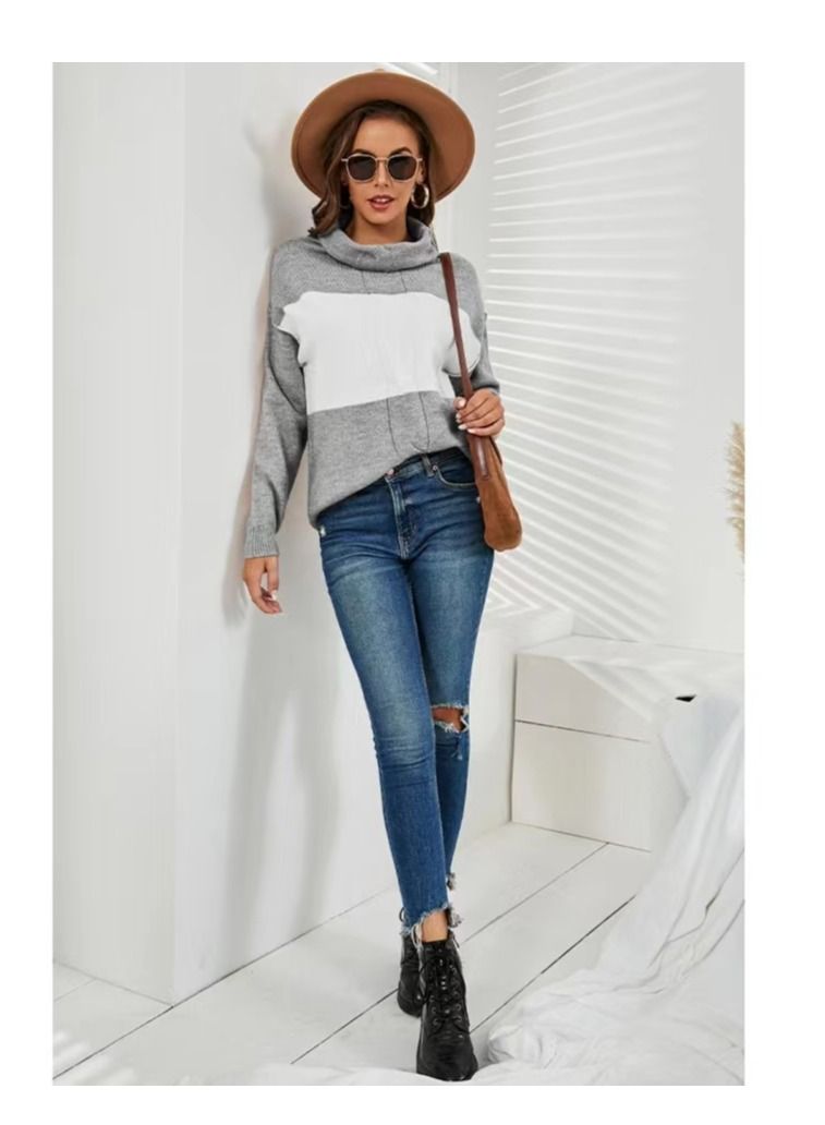 Loquat Color Contrast Fashion Trend Sweater  - Image 1