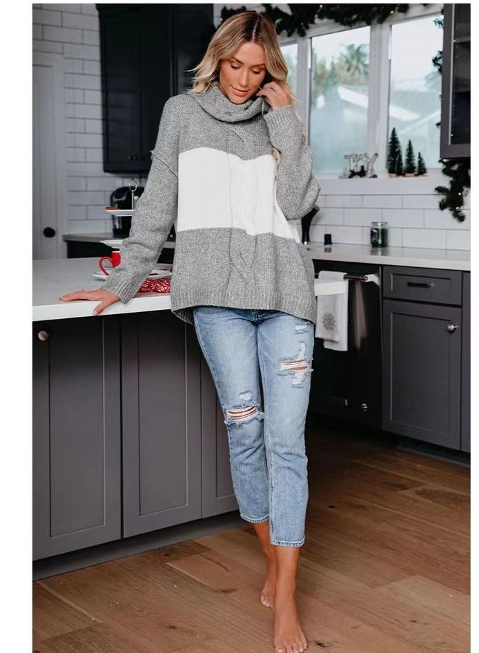 Loquat Color Contrast Fashion Trend Sweater  - Image 2