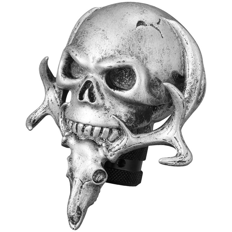 XIMINZ Shift Knob Automatic Skull Shape Universal Gear Knob Replacement with 3 Adapter Silver - Image 1