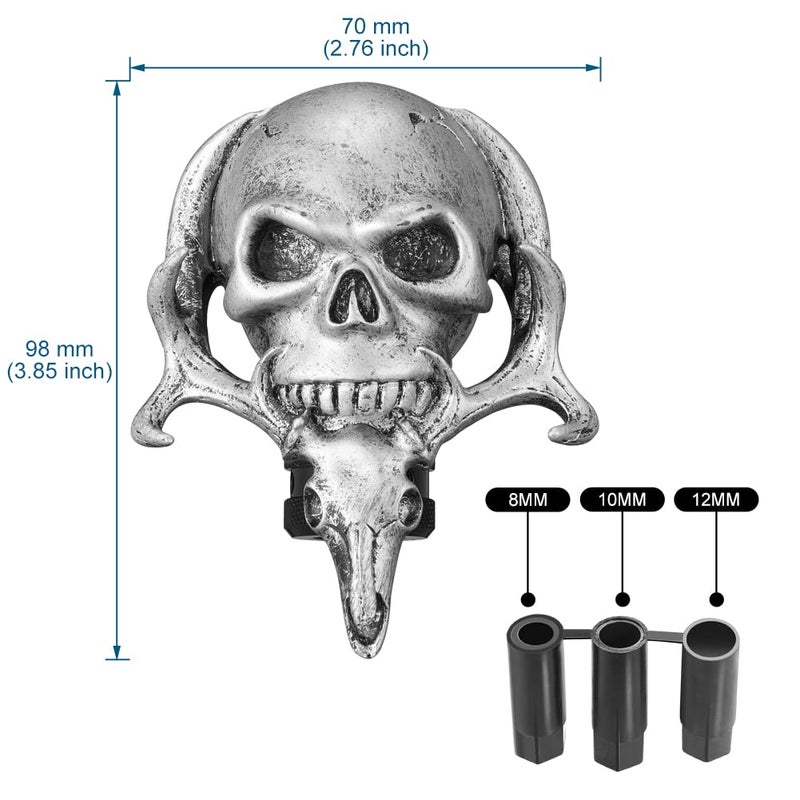 XIMINZ Shift Knob Automatic Skull Shape Universal Gear Knob Replacement with 3 Adapter Silver - Image 2