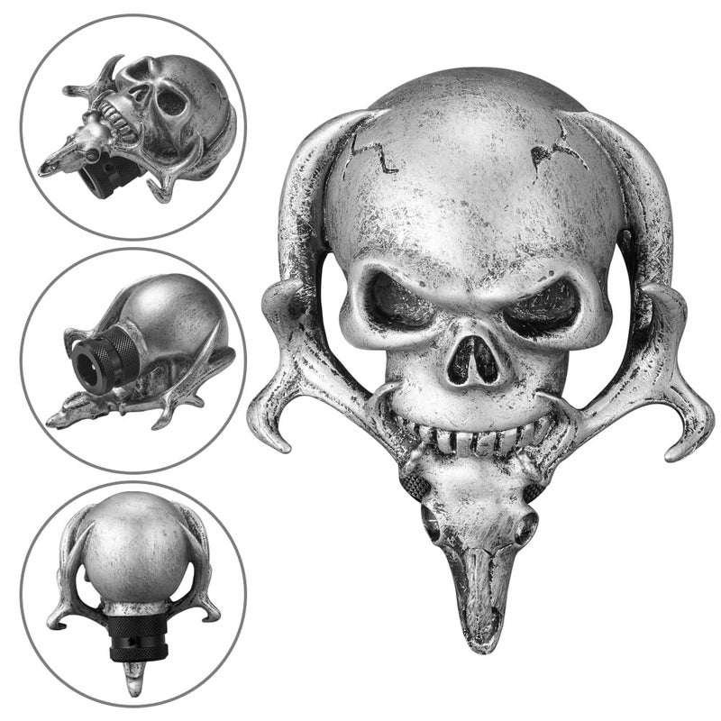 XIMINZ Shift Knob Automatic Skull Shape Universal Gear Knob Replacement with 3 Adapter Silver - Image 4