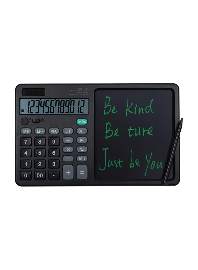 Generic 12 Digits Desktop Calculator with Large Hand-Writing LCD Notepad-Solar Powered Standard Function Calculator for Office, Financial Accounting Calculator Office Writing Draft Memo Handwriting Tablet - Image 1