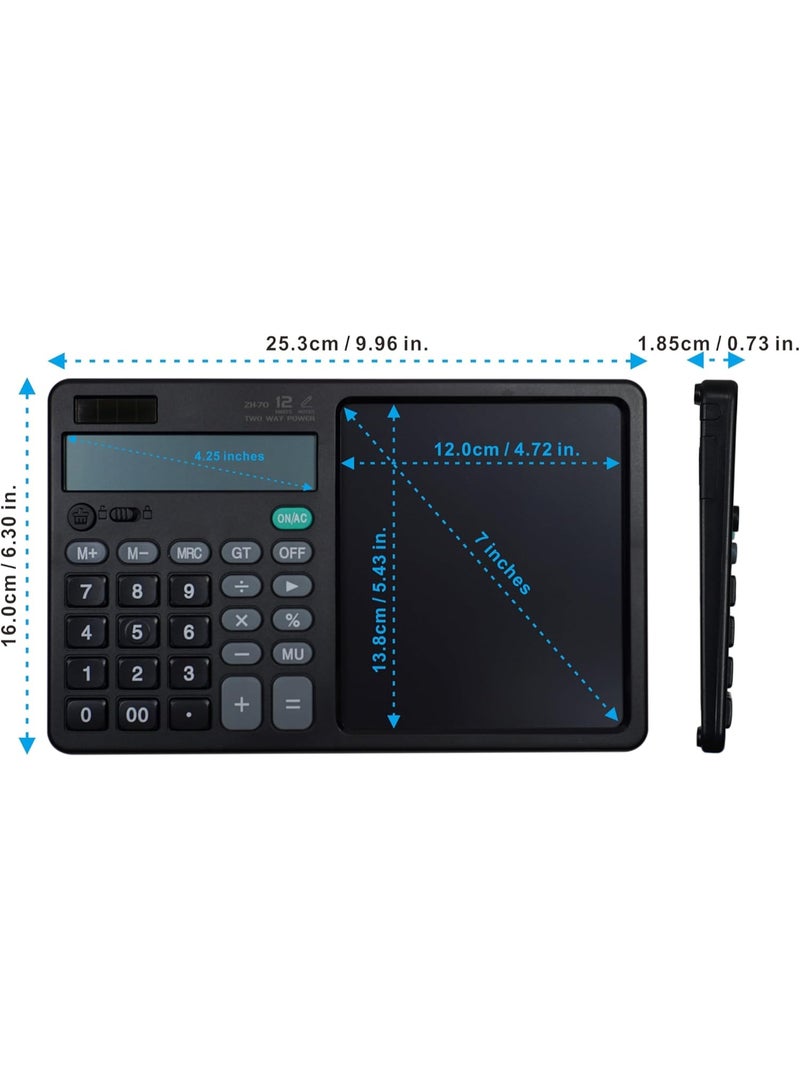 Generic 12 Digits Desktop Calculator with Large Hand-Writing LCD Notepad-Solar Powered Standard Function Calculator for Office, Financial Accounting Calculator Office Writing Draft Memo Handwriting Tablet - Image 3