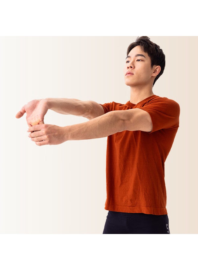 UTO Men'S Merino Wool Quick Dry Short Sleeve Sports T-Shirt Outdoor Running Hiking Top - Maple Brown L - Image 2