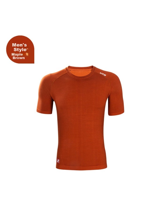 UTO Men'S Merino Wool Quick Dry Short Sleeve Sports T-Shirt Outdoor Running Hiking Top - Maple Brown L - Image 3