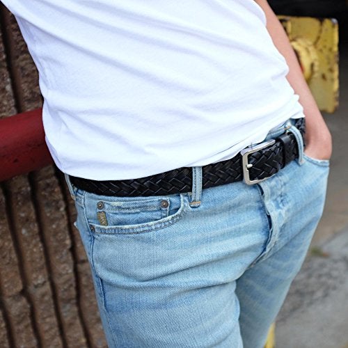 Falari Men's Braided Belt 100% Genuine Leather Black 42-44 9005-BK-XL - Image 5