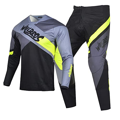Willbros Motocross Jersey Pants Combo Offroad Dirt Bike Riding MX Gear Set Protective Suit Racewear Grey Yellow Jersey M Pants 32 - Image 1