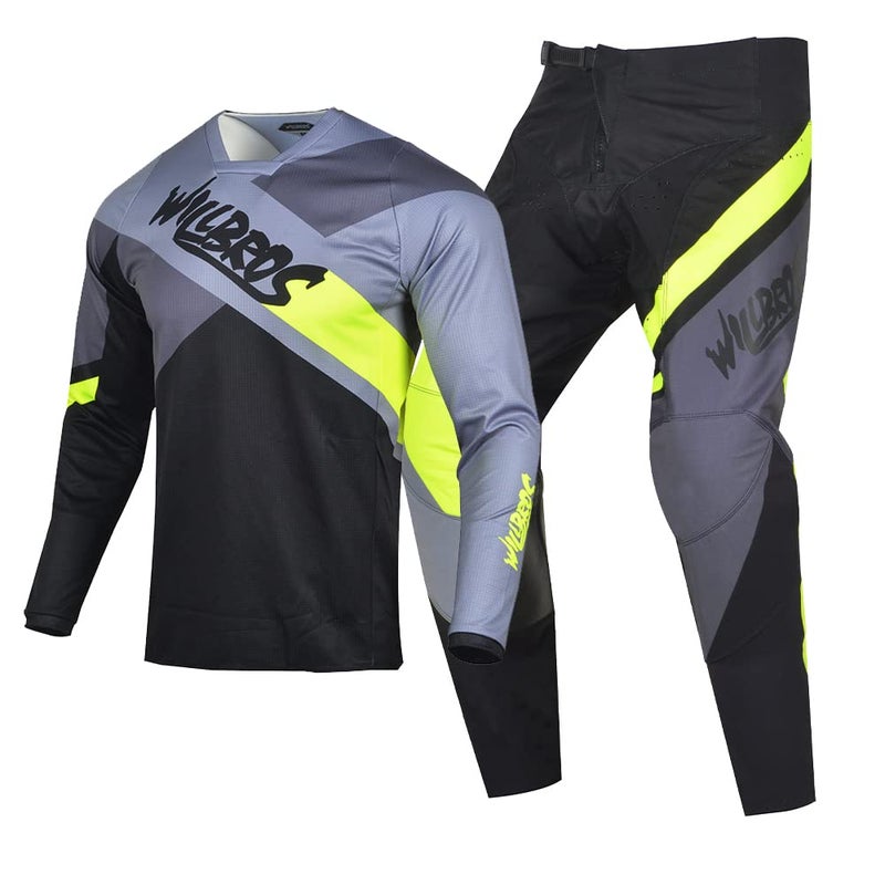 Willbros Motocross Jersey Pants Combo Offroad Dirt Bike Riding MX Gear Set Protective Suit Racewear Grey Yellow Jersey M Pants 32 - Image 2