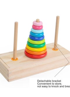 Generic Wooden Hanoi Tower Logic Puzzle Toy, Colorful Block Puzzle Game with 10 Rings Storage Box for Kids and Adults (Large Tower in  - Image 1