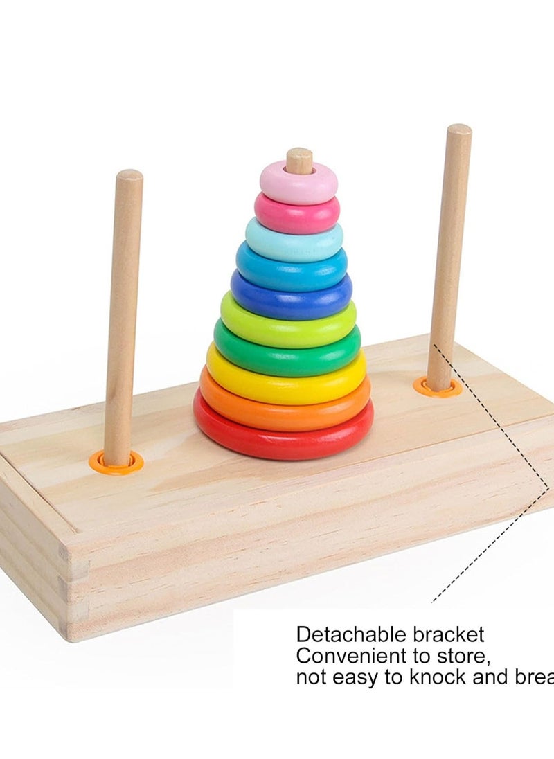 Generic - Wooden Hanoi Tower Logic Puzzle Toy, Colorful Block Puzzle Game with 10 Rings Storage Box for Kids and Adults (Large Tower in - Image 1