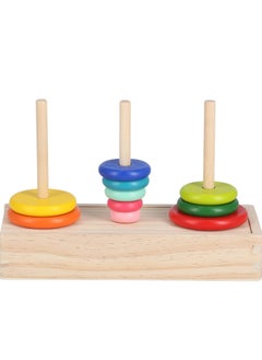 Generic Wooden Hanoi Tower Logic Puzzle Toy, Colorful Block Puzzle Game with 10 Rings Storage Box for Kids and Adults (Large Tower in  - Image 2