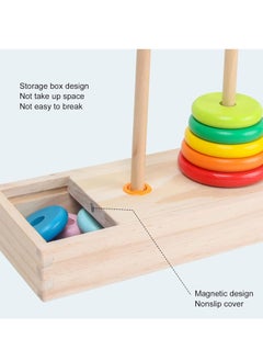 Generic Wooden Hanoi Tower Logic Puzzle Toy, Colorful Block Puzzle Game with 10 Rings Storage Box for Kids and Adults (Large Tower in  - Image 3