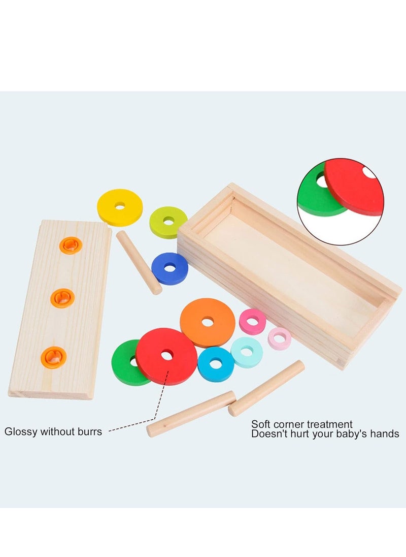 Generic - Wooden Hanoi Tower Logic Puzzle Toy, Colorful Block Puzzle Game with 10 Rings Storage Box for Kids and Adults (Large Tower in - Image 1