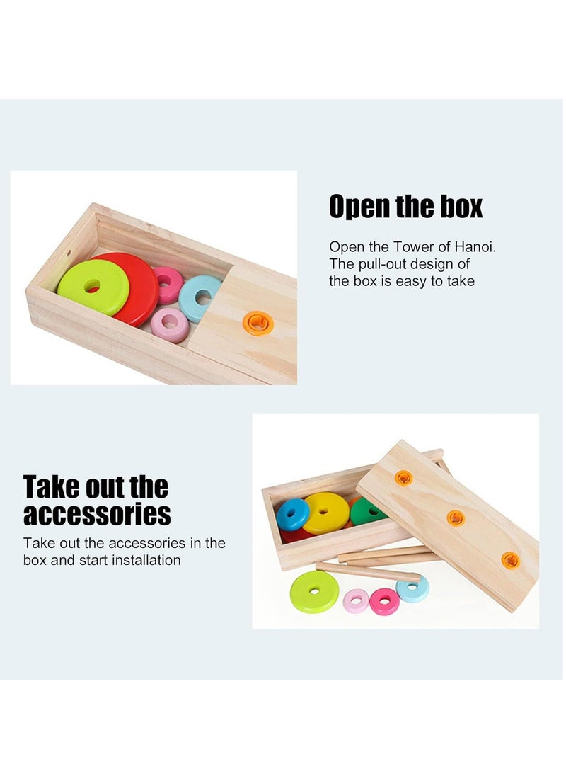 Generic - Wooden Hanoi Tower Logic Puzzle Toy, Colorful Block Puzzle Game with 10 Rings Storage Box for Kids and Adults (Large Tower in - Image 1