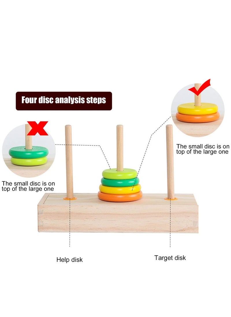 Generic - Wooden Hanoi Tower Logic Puzzle Toy, Colorful Block Puzzle Game with 10 Rings Storage Box for Kids and Adults (Large Tower in - Image 1