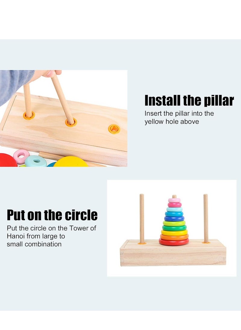 Generic - Wooden Hanoi Tower Logic Puzzle Toy, Colorful Block Puzzle Game with 10 Rings Storage Box for Kids and Adults (Large Tower in - Image 1