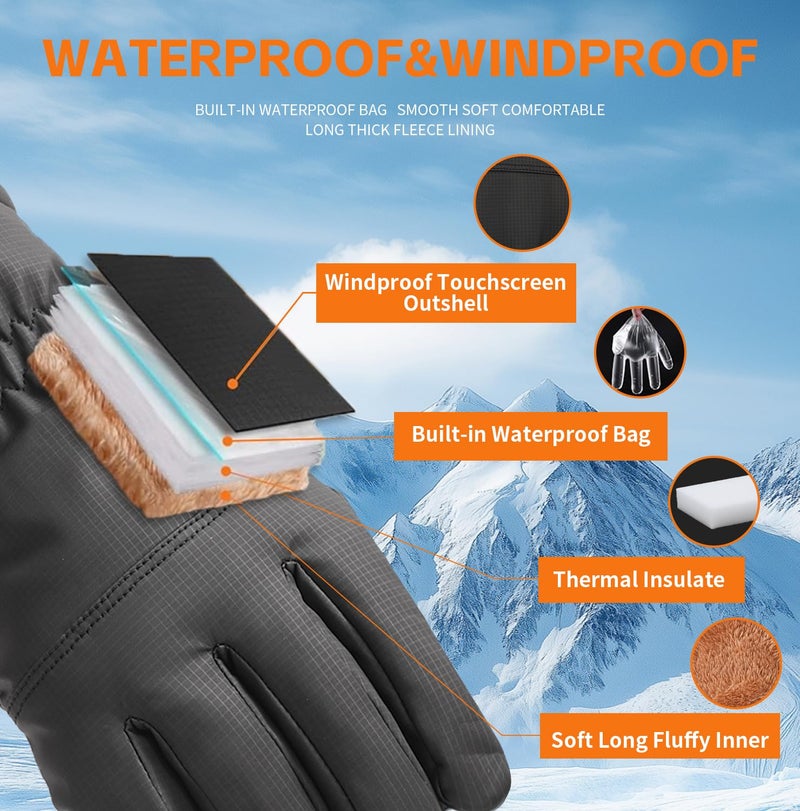 Jeniulet Waterproof Winter Gloves for Men Warm Ant-slip Touchscreen Ski Snow Cycling Running Cold Weather Long Fleece Lining - Image 3