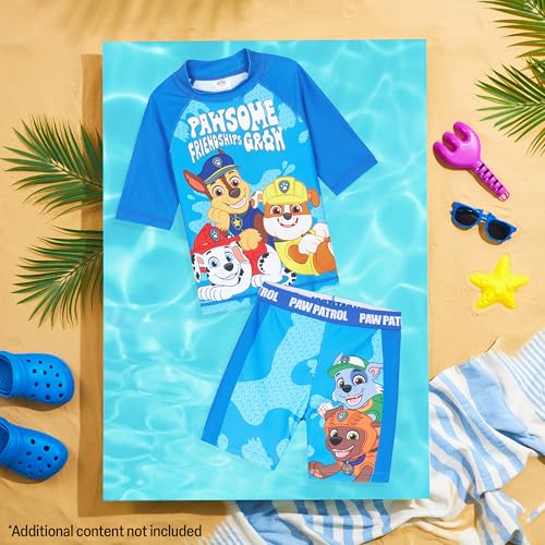 Get Trend Paw Patrol Swimsuit Set for Boys Toddlers Marshall Rubble 2 Pcs Swimming Trunks Boys Rash Guard Beach Trip (5-6 Years, Blue Paw Patrol) - Image 5