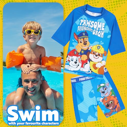 Get Trend Paw Patrol Swimsuit Set for Boys Toddlers Marshall Rubble 2 Pcs Swimming Trunks Boys Rash Guard Beach Trip (5-6 Years, Blue Paw Patrol) - Image 3