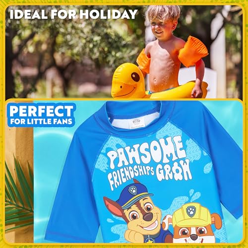 Get Trend Paw Patrol Swimsuit Set for Boys Toddlers Marshall Rubble 2 Pcs Swimming Trunks Boys Rash Guard Beach Trip (5-6 Years, Blue Paw Patrol) - Image 2