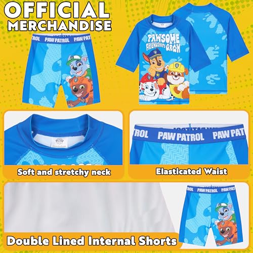 Get Trend Paw Patrol Swimsuit Set for Boys Toddlers Marshall Rubble 2 Pcs Swimming Trunks Boys Rash Guard Beach Trip (5-6 Years, Blue Paw Patrol) - Image 4