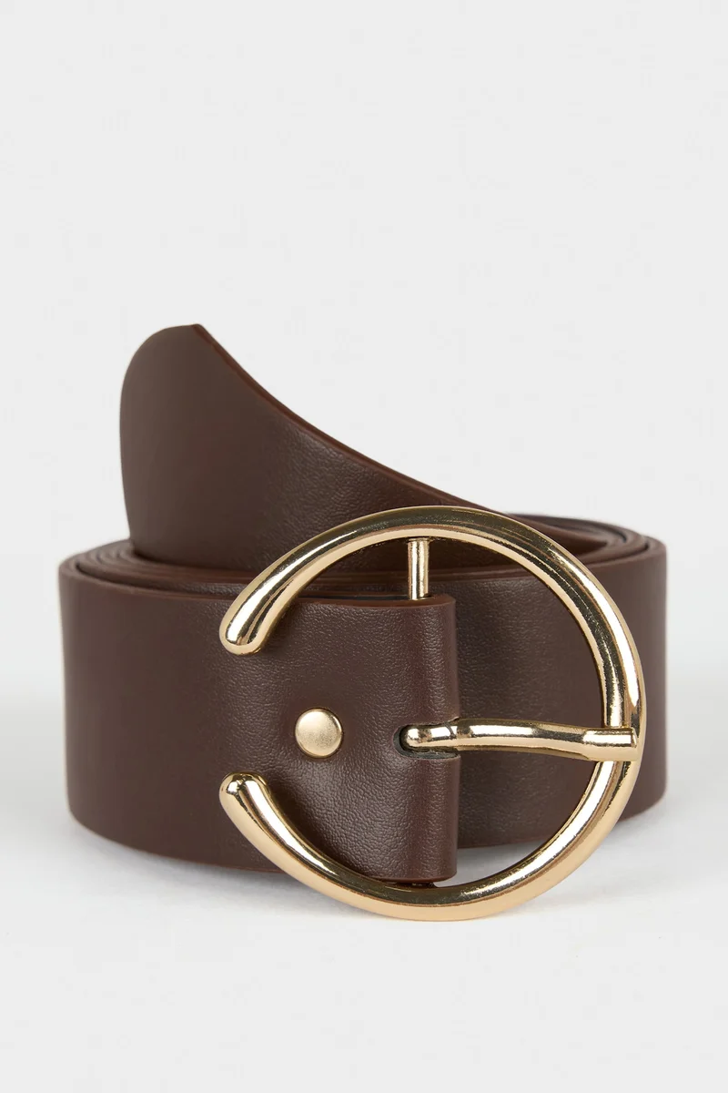 Woman Big Clasp Faux Leather Jean Belt