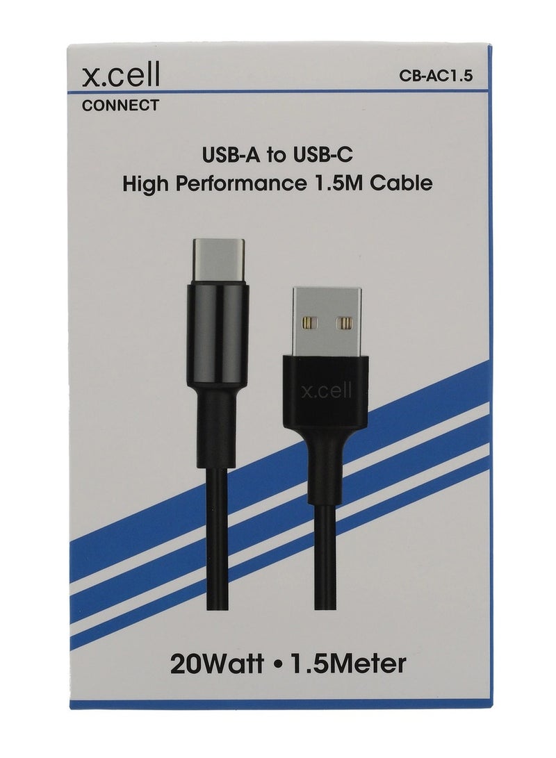 إكس سيل كابل نقل بيانات سريع الشحن من X.CELL USB-A إلى USB-C بقوة 20 وات، 1.5 متر، أسود - Image 4