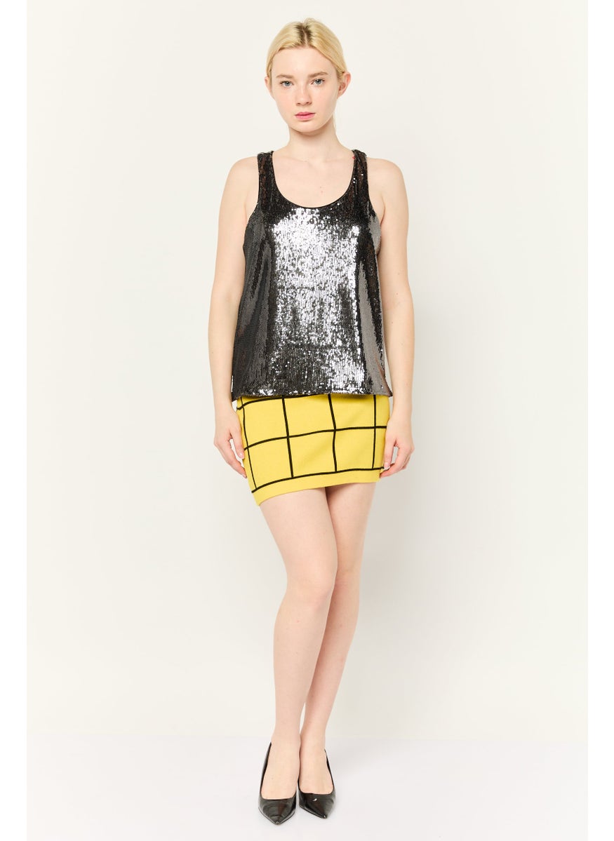ESPRIT - Women Scoop Neck Sleeveless Sequined Tank Top, Black - Image 1