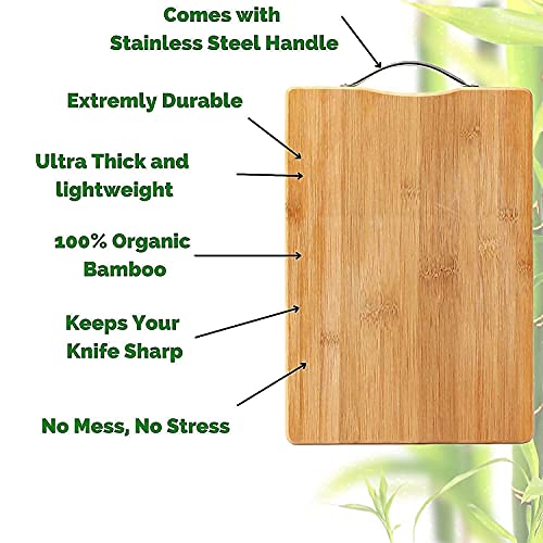 FOMQUAZLI Wooden Bamboo Chopping Cutting Board with Steel Handle Fruits, Vegetables, Fish, Chicken & Meat Cutting Pad for Kitchen Non-Slip Antibacterial Chopping Board (30 * 20 SH) - Image 3