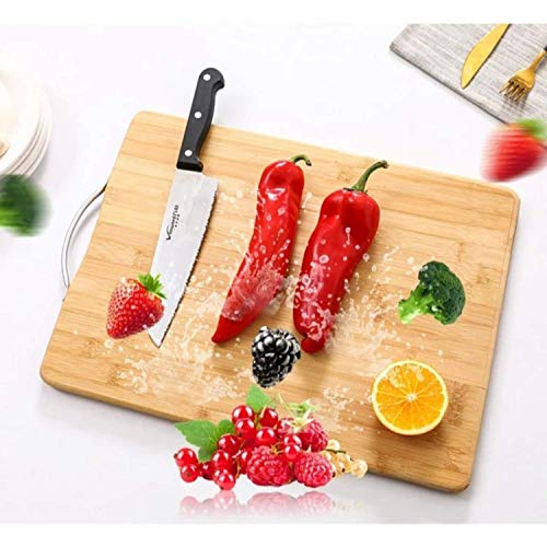 FOMQUAZLI Wooden Bamboo Chopping Cutting Board with Steel Handle Fruits, Vegetables, Fish, Chicken & Meat Cutting Pad for Kitchen Non-Slip Antibacterial Chopping Board (30 * 20 SH) - Image 2