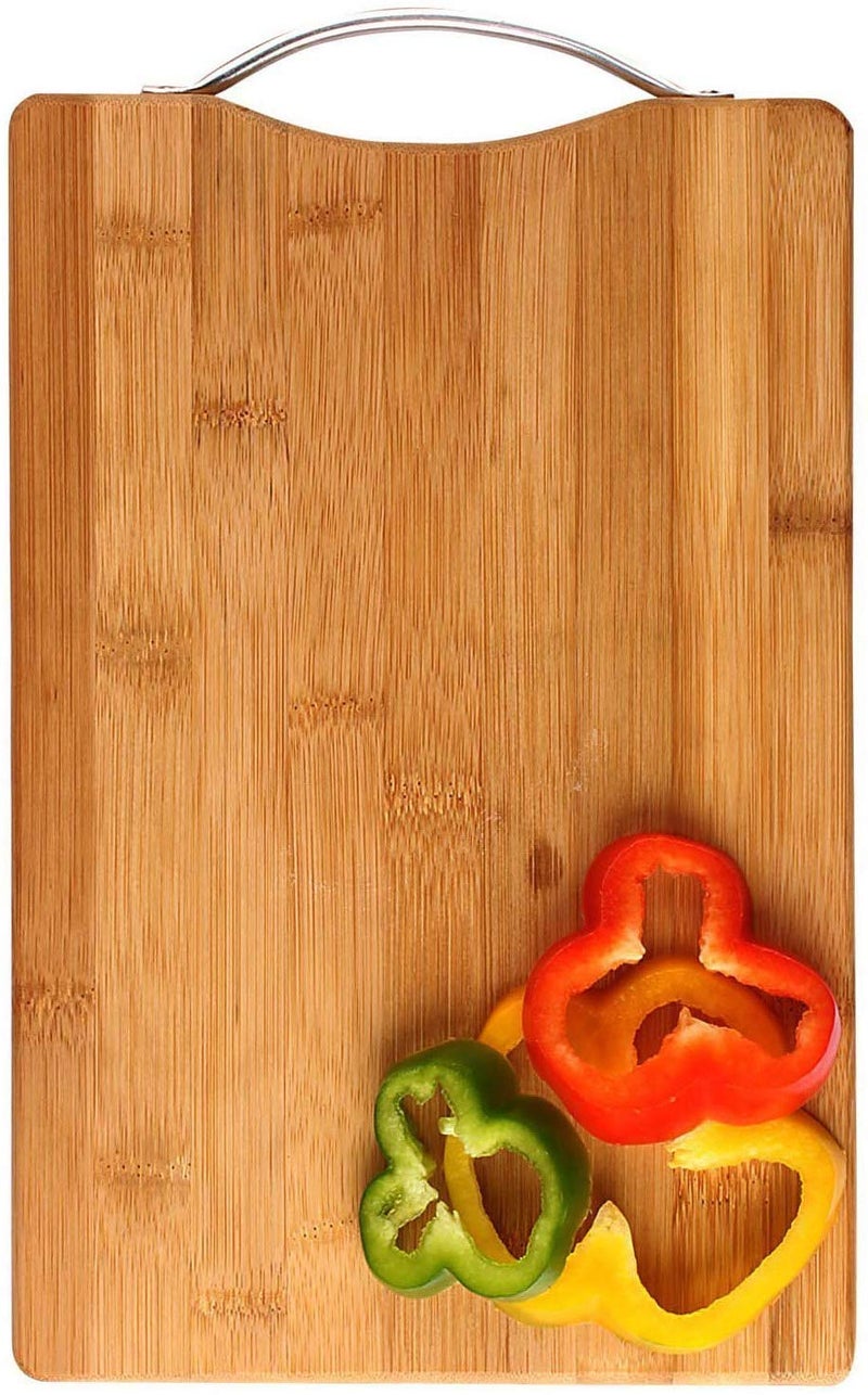 FOMQUAZLI Wooden Bamboo Chopping Cutting Board with Steel Handle Fruits, Vegetables, Fish, Chicken & Meat Cutting Pad for Kitchen Non-Slip Antibacterial Chopping Board (30 * 20 SH) - Image 1
